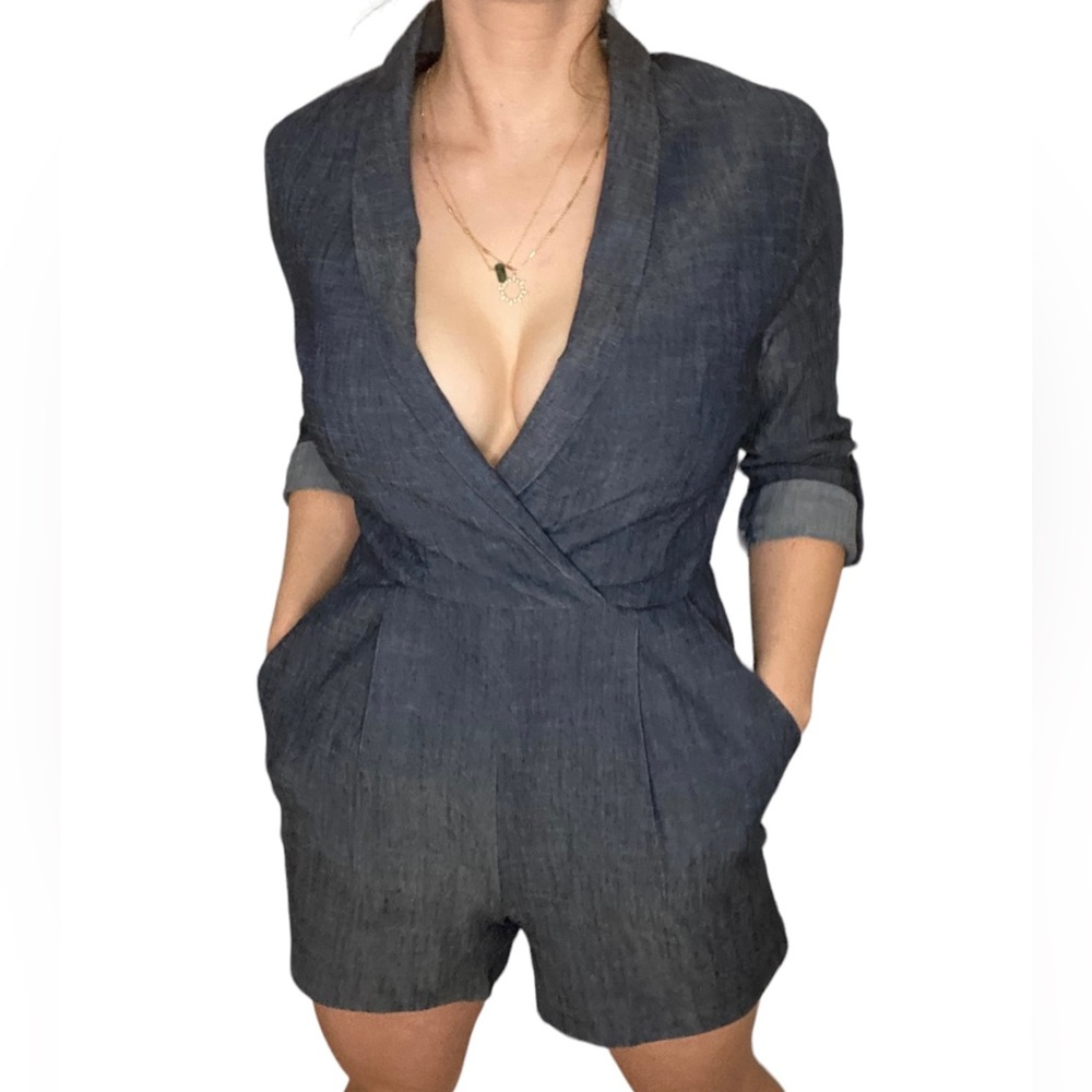 Alice + Olivia Pleated Linen Blend Romper
